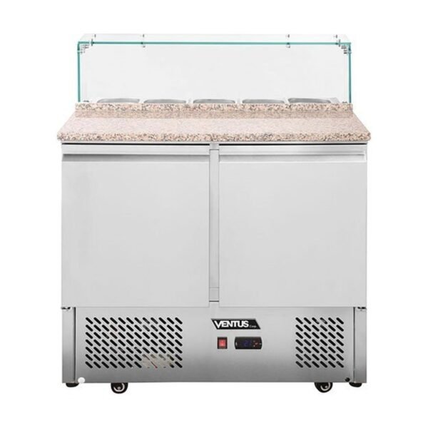 Mesón Saladette 2 Puertas Cubierta Marmol c/Vidrio VMRSL390